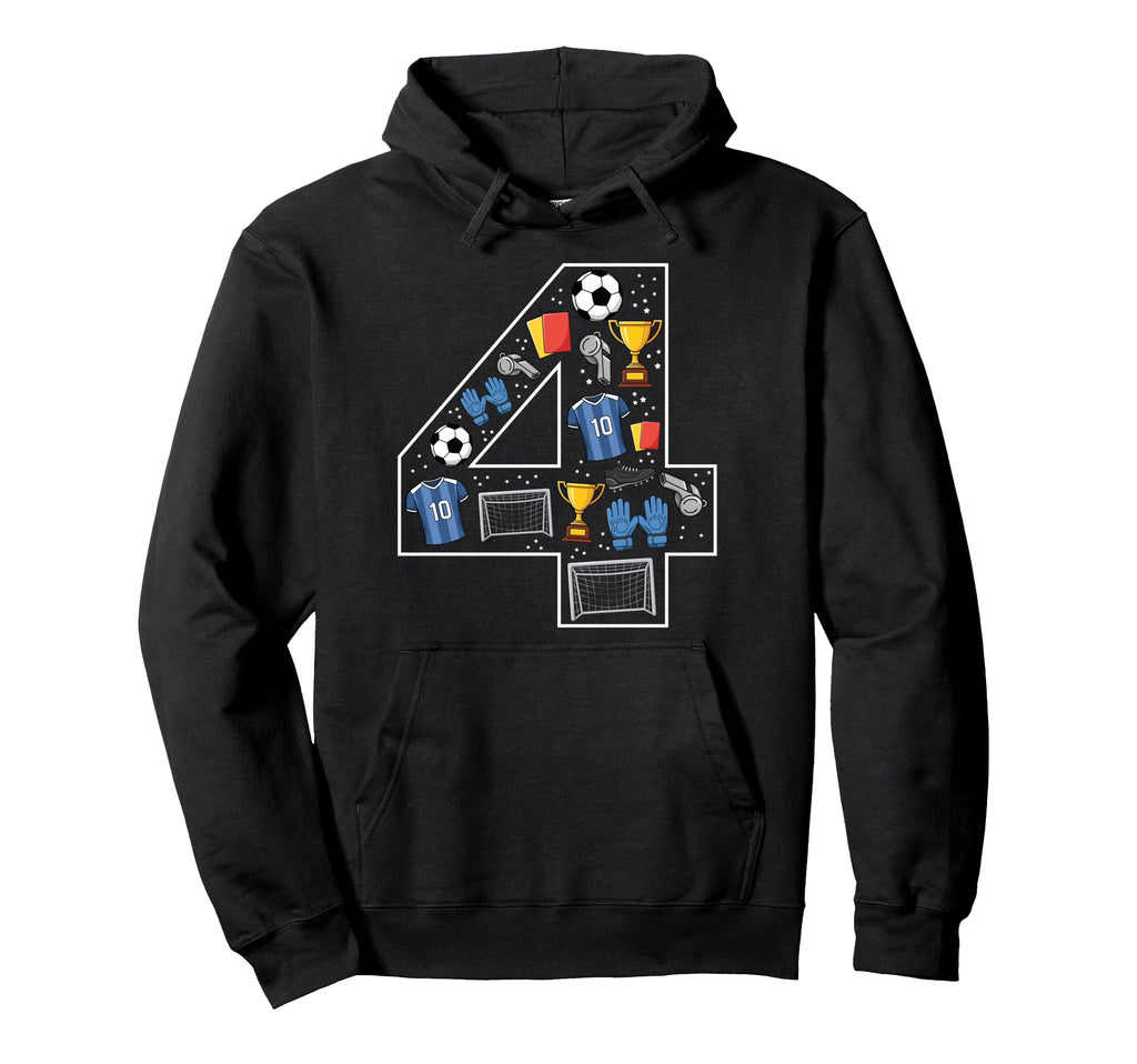 4Th Birthday 4 Year Old Football Soccer Hoodie - Novelty Apparel Unisex