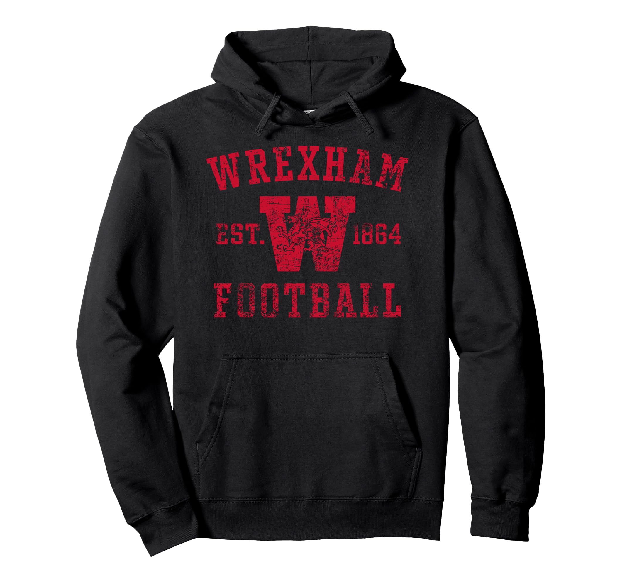 Wrexham Football Collegiate Distressed Hoodie - Graphic Print for Adults