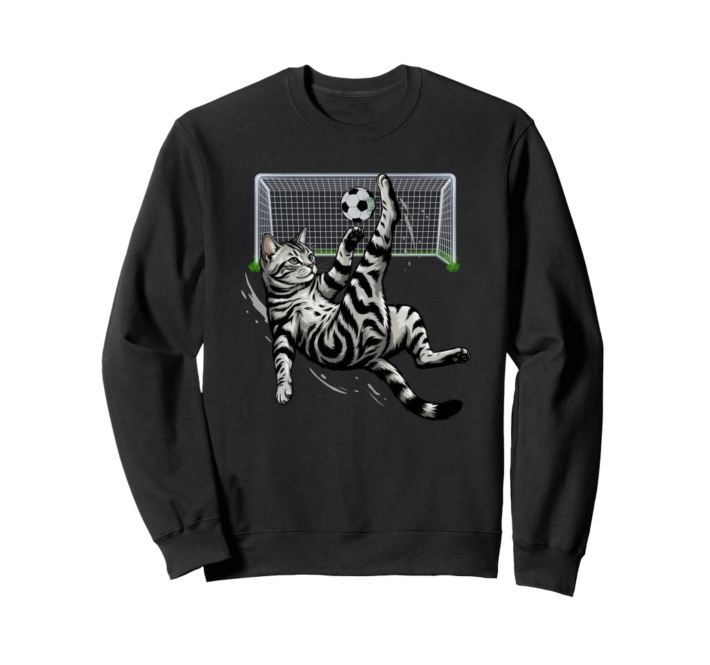 Funny Tabby Cat Soccer Bicycle Kick Sweatshirt - Aesthetic Graphic Unisex