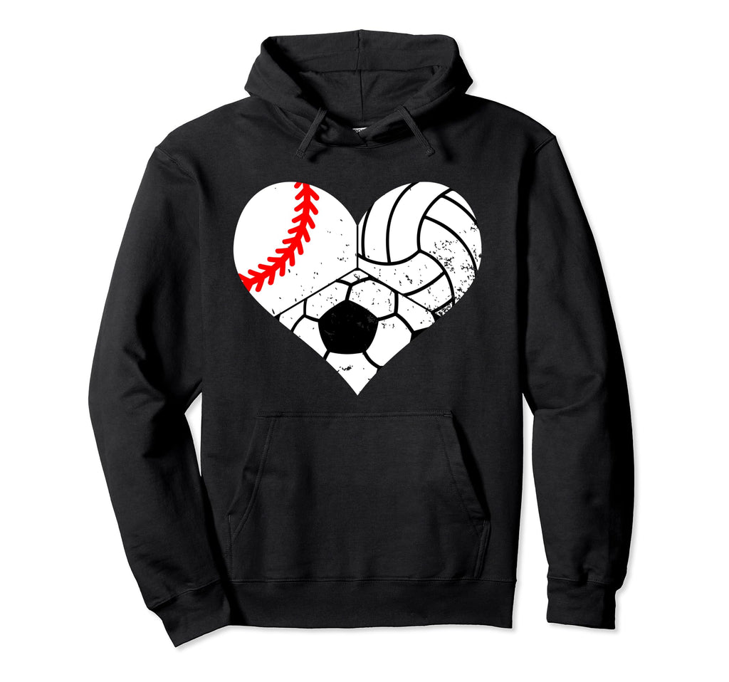 Baseball Volleyball Soccer Heart Hoodie - Casual Everyday Wear Unisex