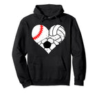 Baseball Volleyball Soccer Heart Hoodie - Casual Everyday Wear Unisex