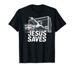 Soccer Goalie Goalkeeper Jesus Saves T-Shirt - Minimalist Print Unisex