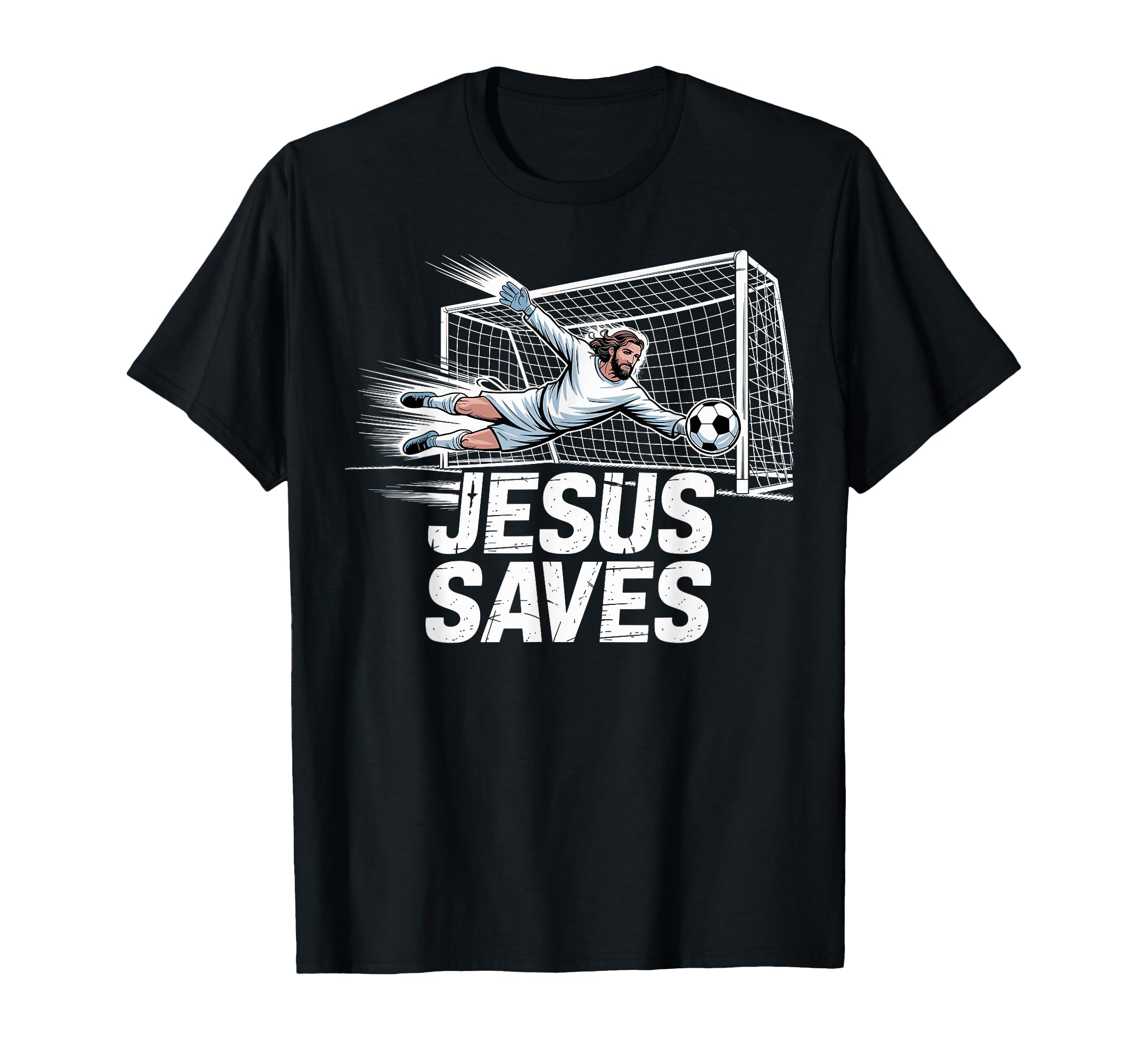 Soccer Goalie Goalkeeper Jesus Saves T-Shirt - Minimalist Print Unisex
