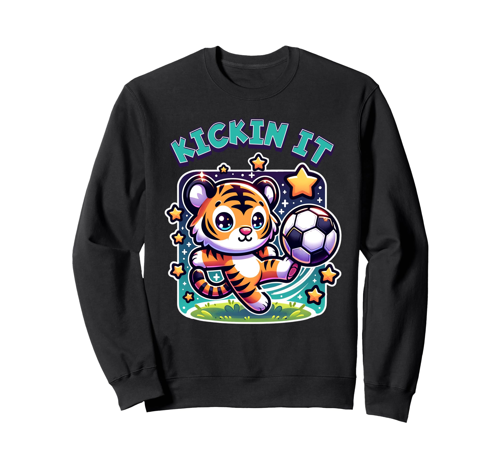 Soccer Player Tiger Kickin It Sweatshirt - Trendy Graphic for Adults