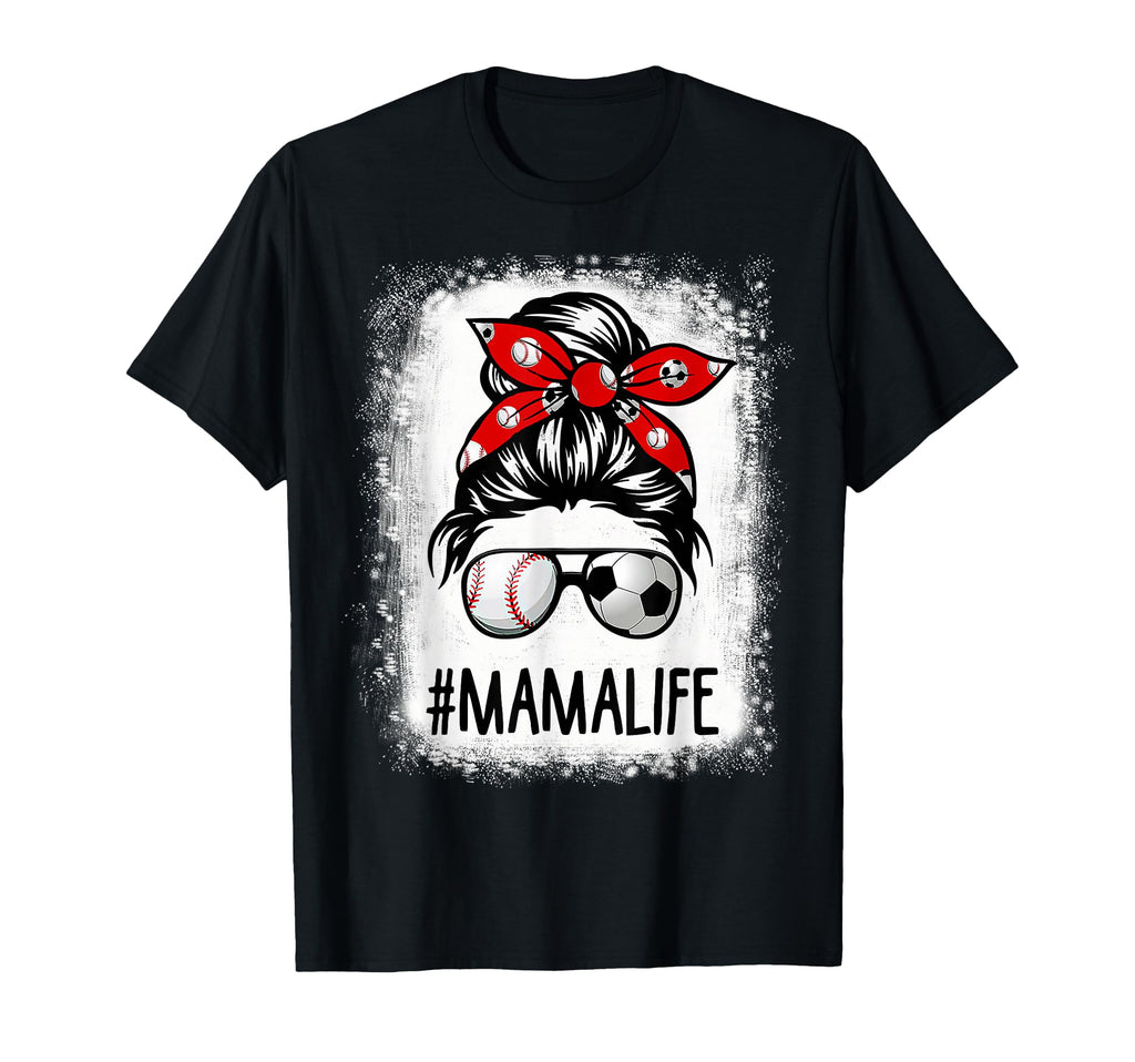 Bleached Mama Life Soccer Messy Bun T-Shirt - Graphic Print Unisex