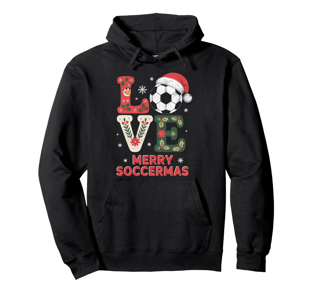 Merry Soccermas Funny Soccer Love Santa Hat Hoodie - Graphic Print Unisex