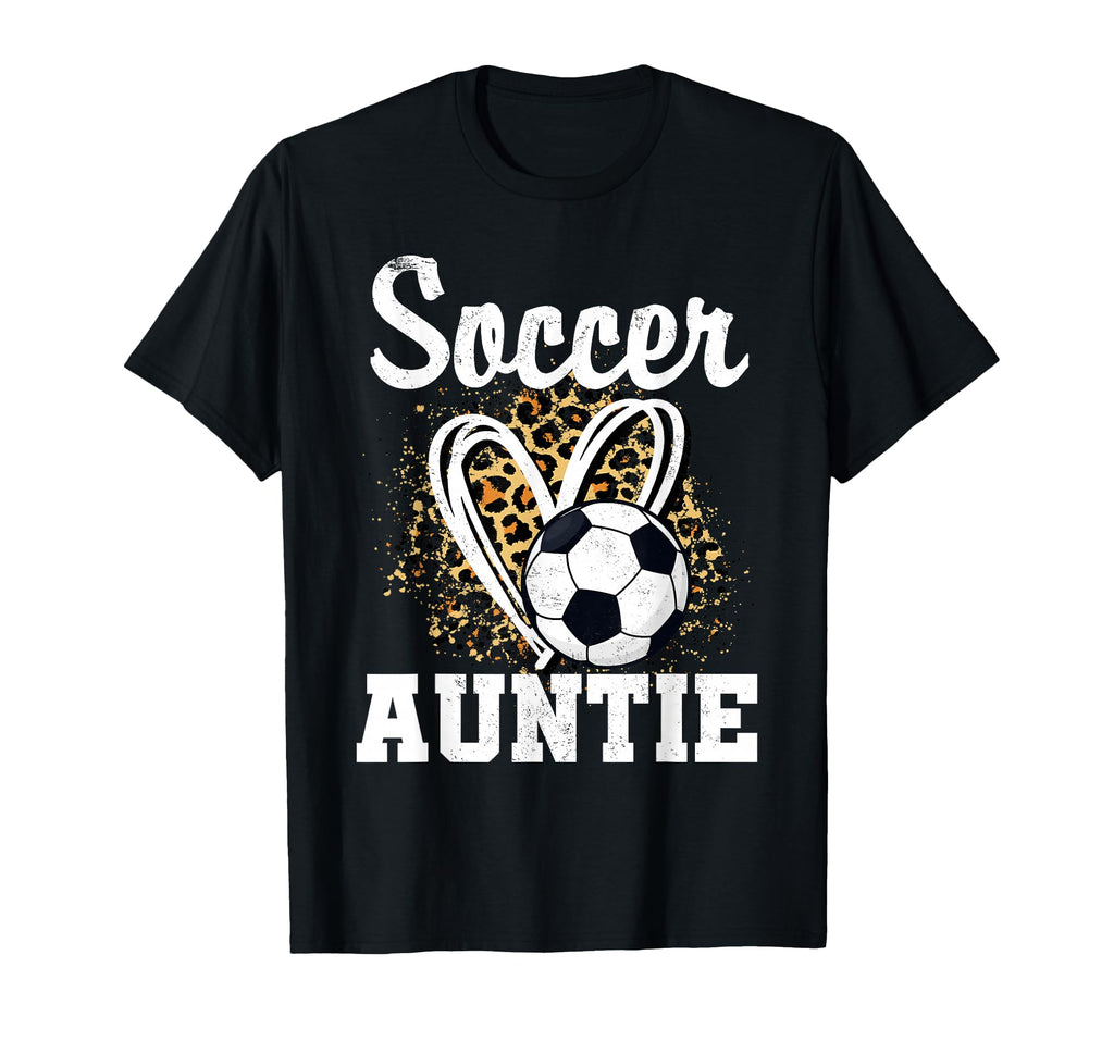Soccer Aunt Leopard Heart Soccer Fan T-Shirt - Streetwear Style Unisex