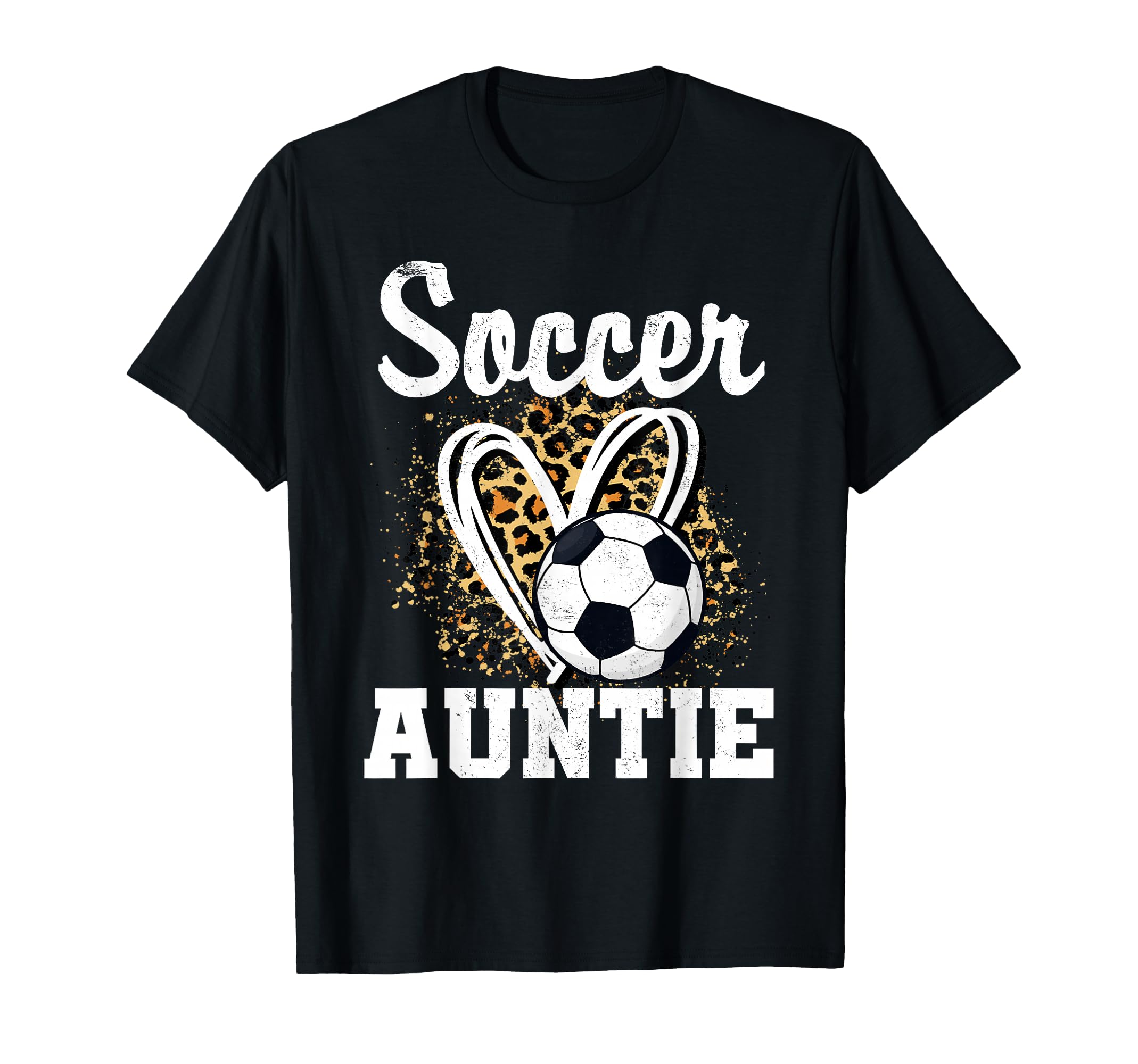 Soccer Aunt Leopard Heart Soccer Fan T-Shirt - Streetwear Style Unisex