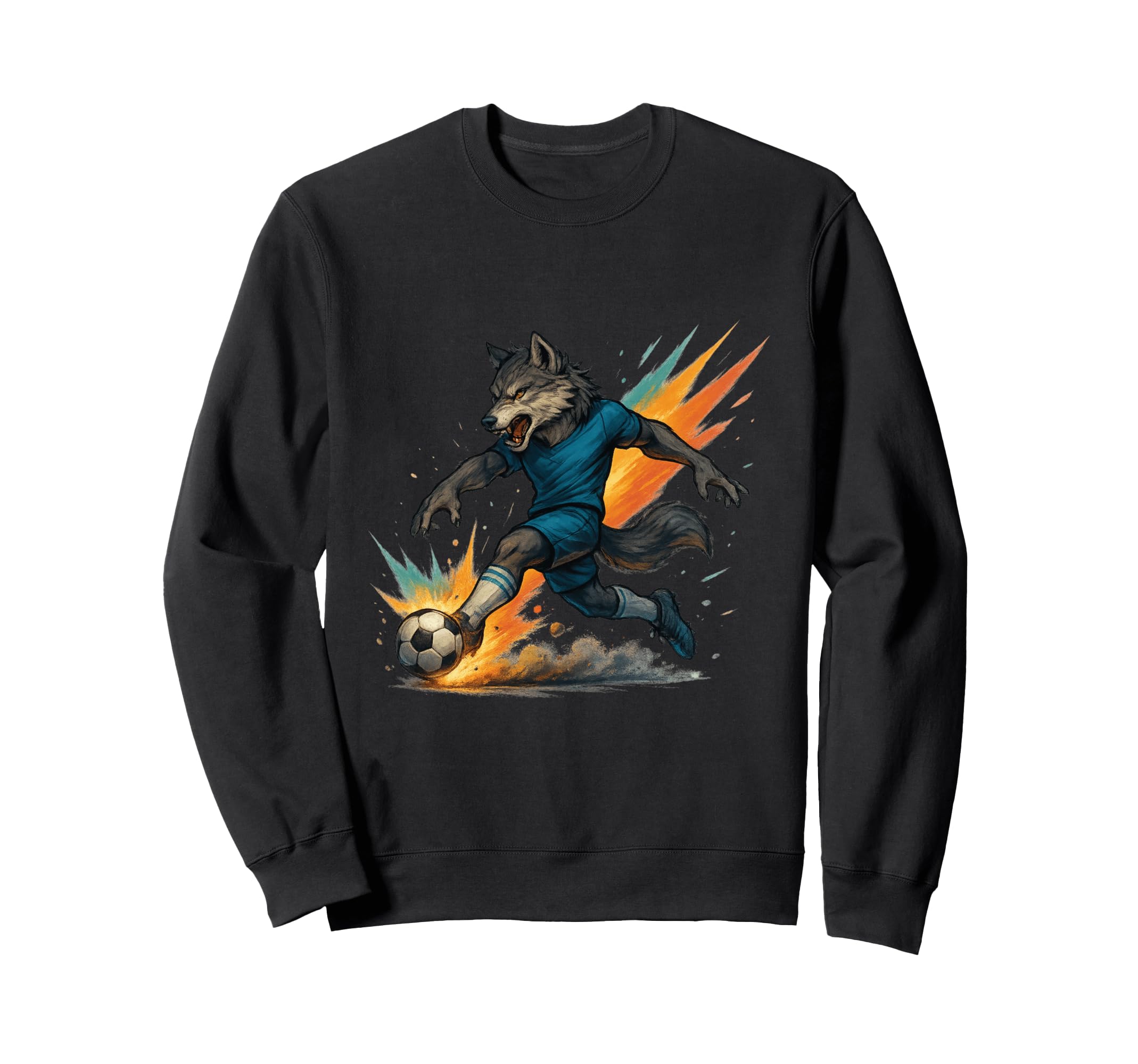Fierce Soccer Wolf Power Kick Sweatshirt - Unique Graphic for Adults