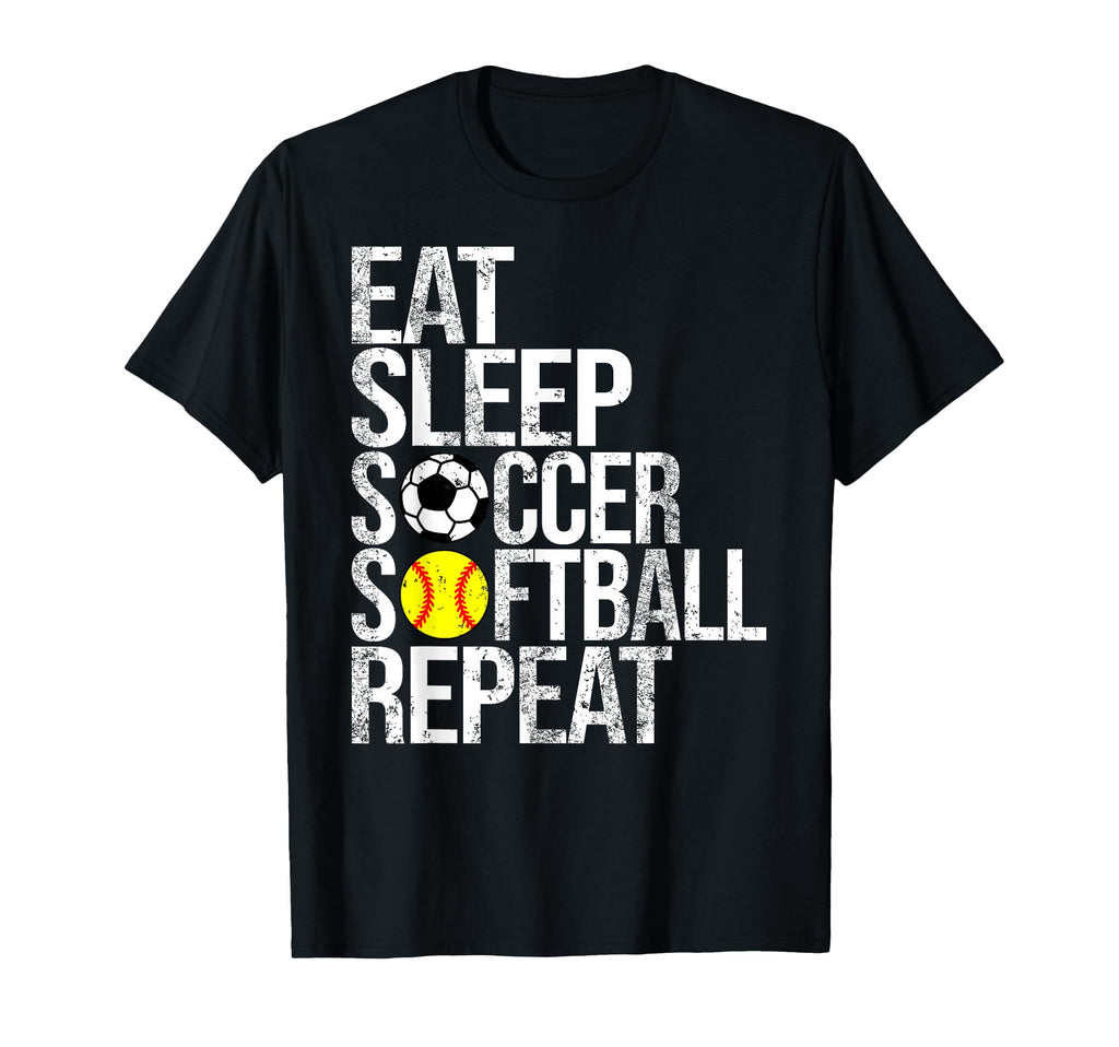 Eat Sleep Soccer Softball Repeat Funny Ball T-Shirt - Graphic Print Unisex