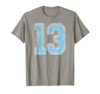 Blue White Number 13 Jersey Player T-Shirt - Custom Art Print Men Women