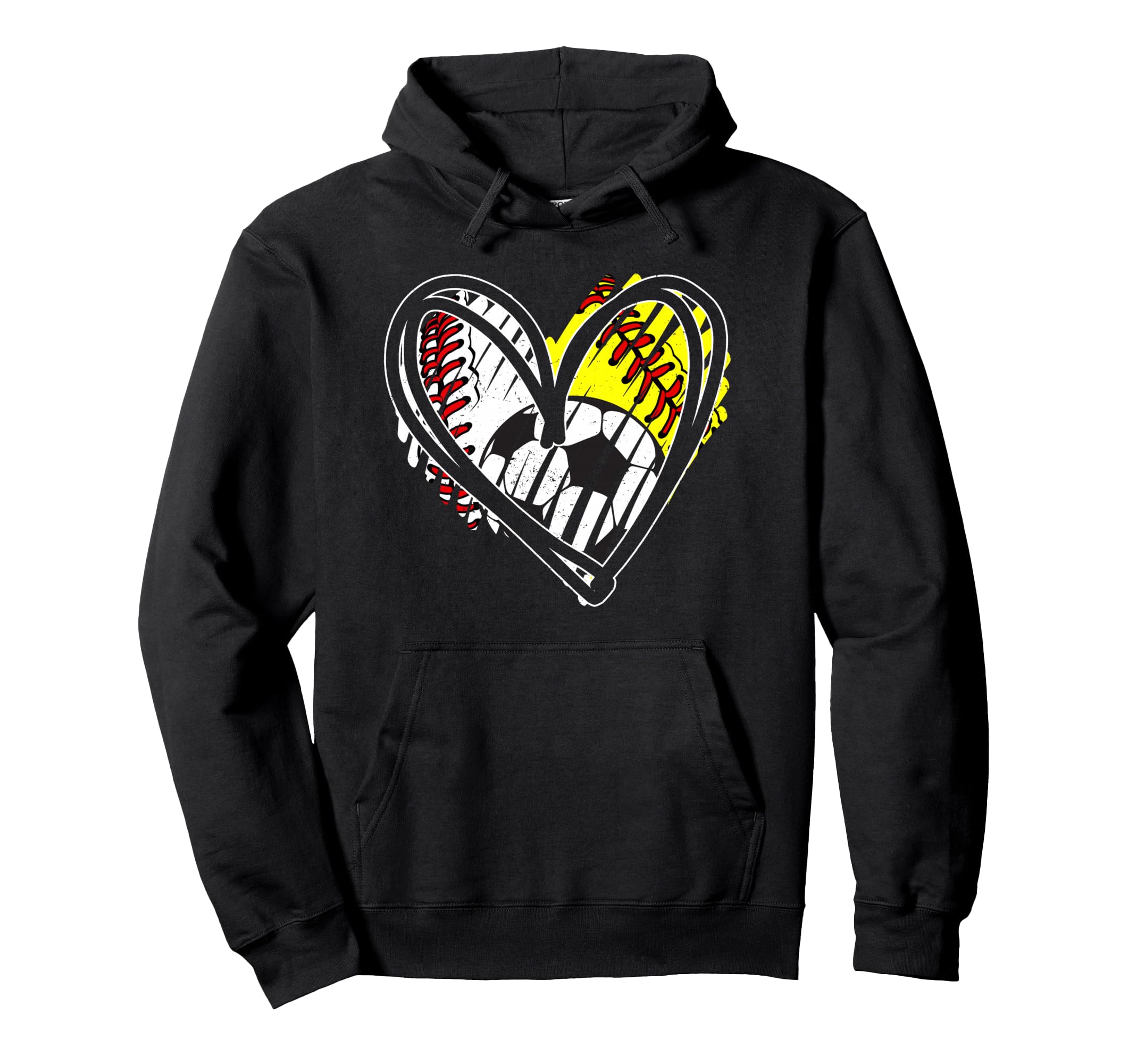 Baseball Softball Soccer Ball Heart Love Hoodie - Graphic Print Unisex