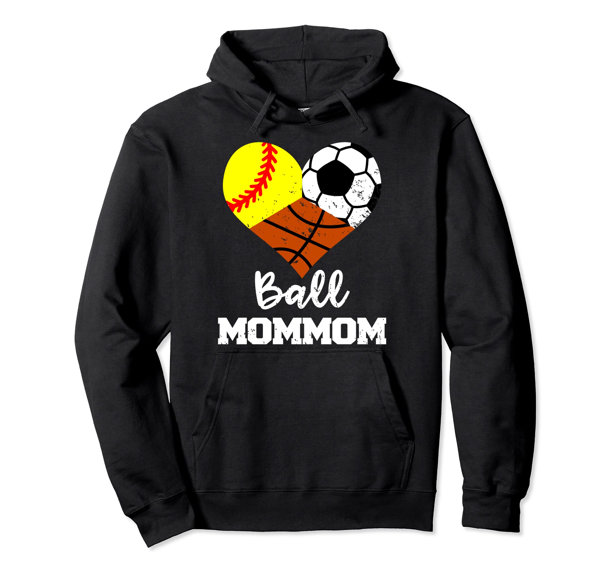 Ball Mommom Heart Funny Softball Soccer Hoodie - Fun Novelty Design Unisex