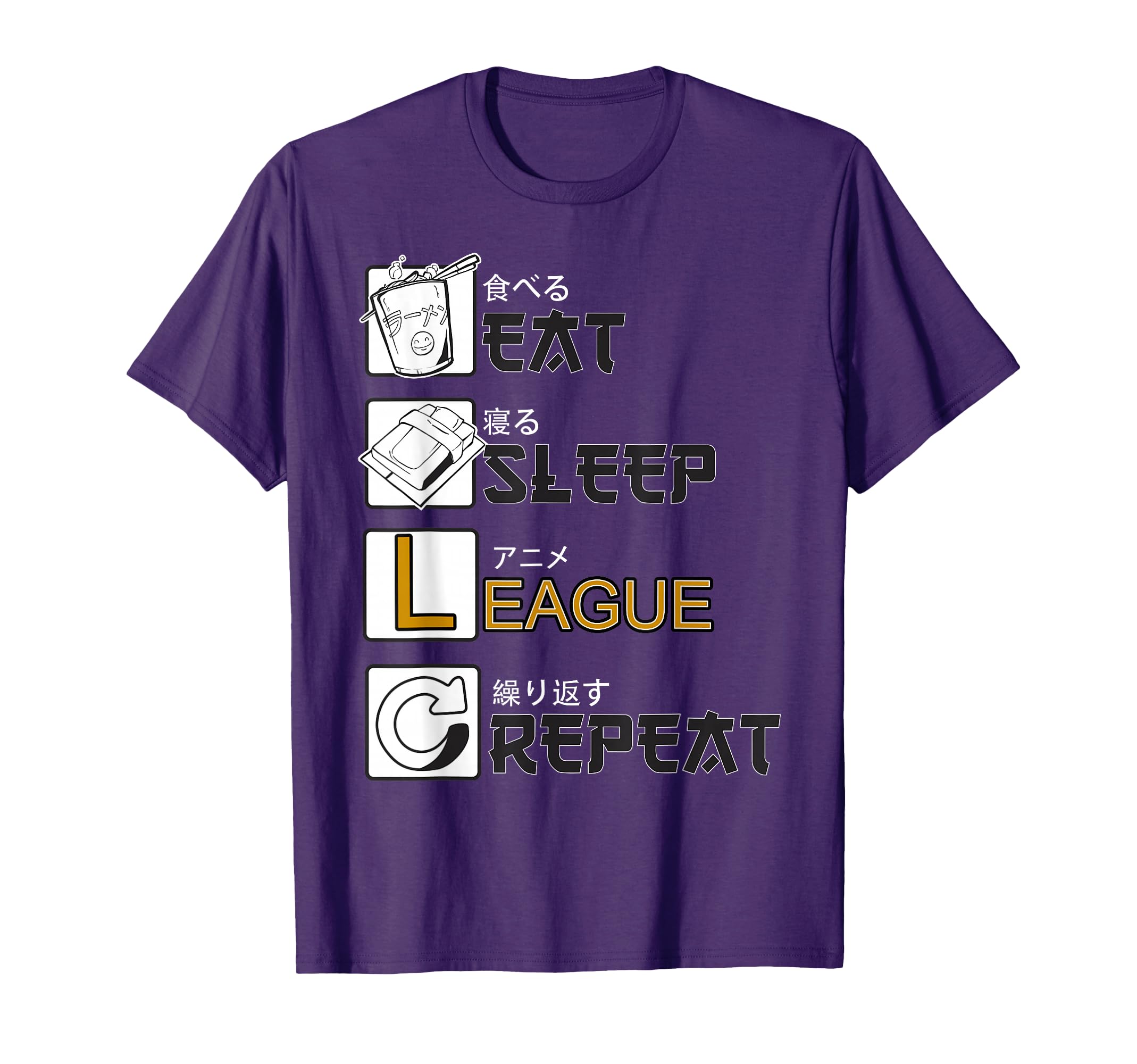 Eat Sleep League Repeat Gamer Gaming T-Shirt - Graphic Print Unisex