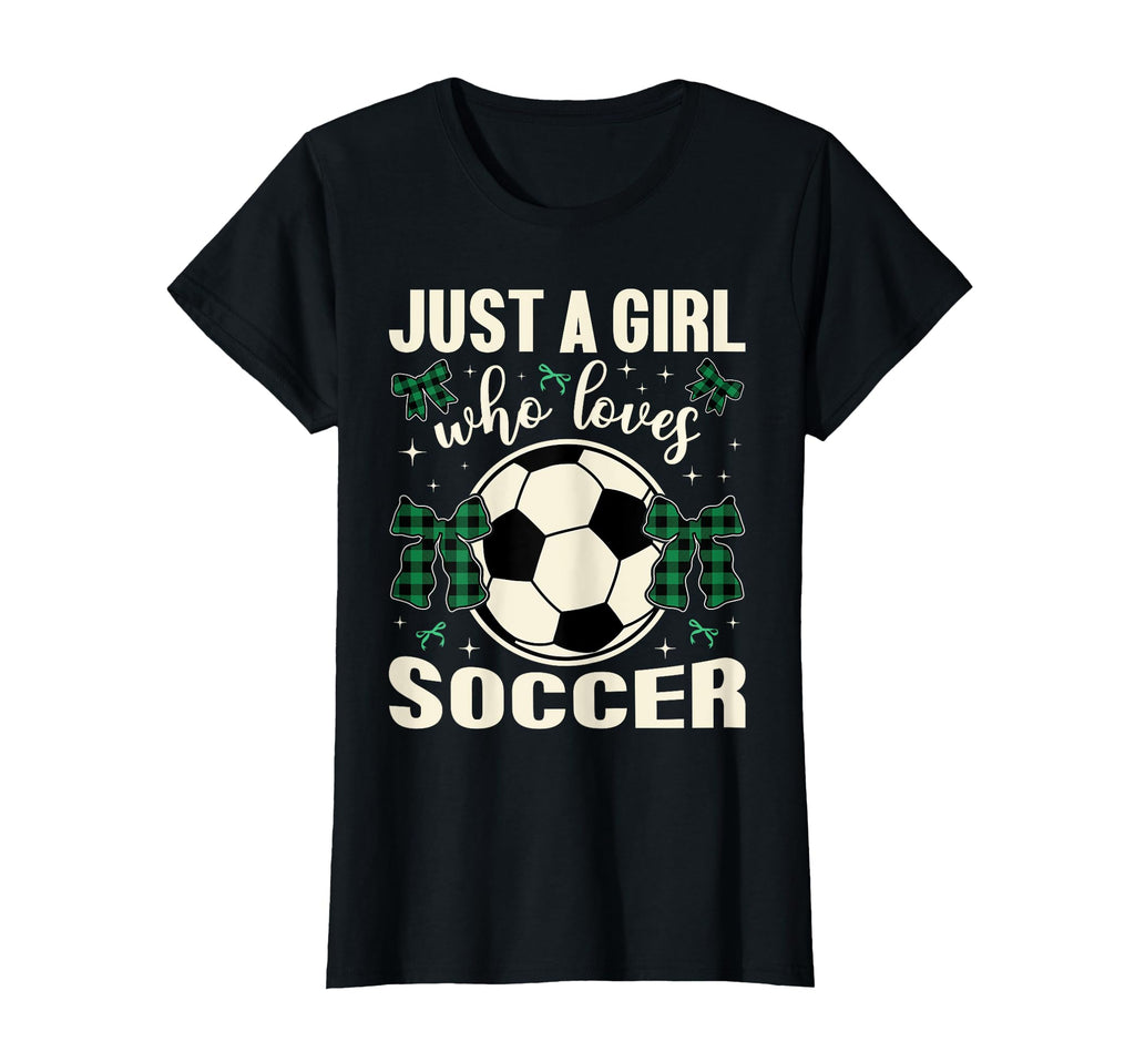 Just Who Loves Soccer Plaid Bows Soccer T-Shirt - Graphic Print for Adults
