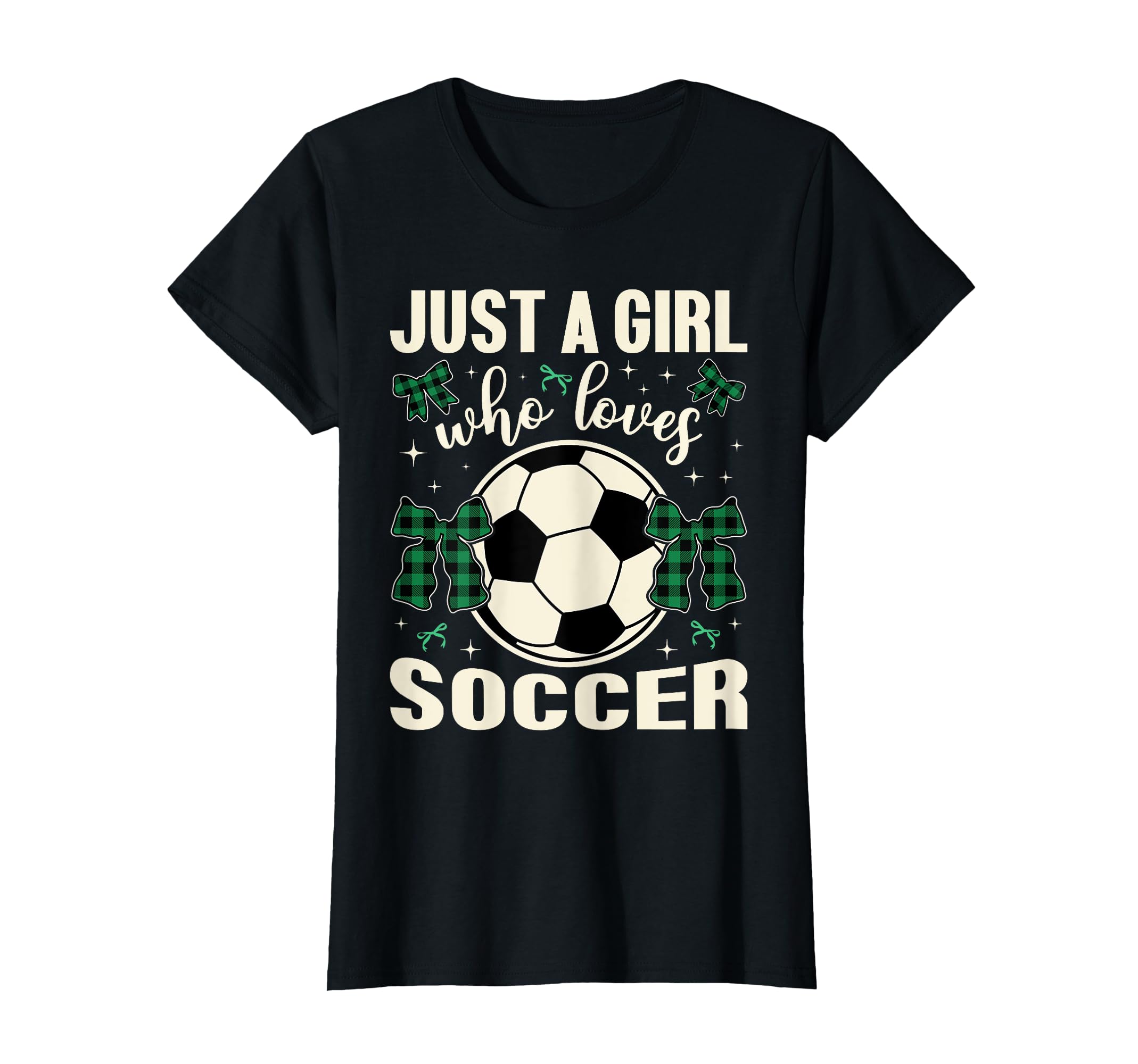 Just Who Loves Soccer Plaid Bows Soccer T-Shirt - Graphic Print for Adults