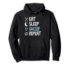 Funny Eat Sleep Soccer Repeat Player Hoodie - Graphic Print for Adults