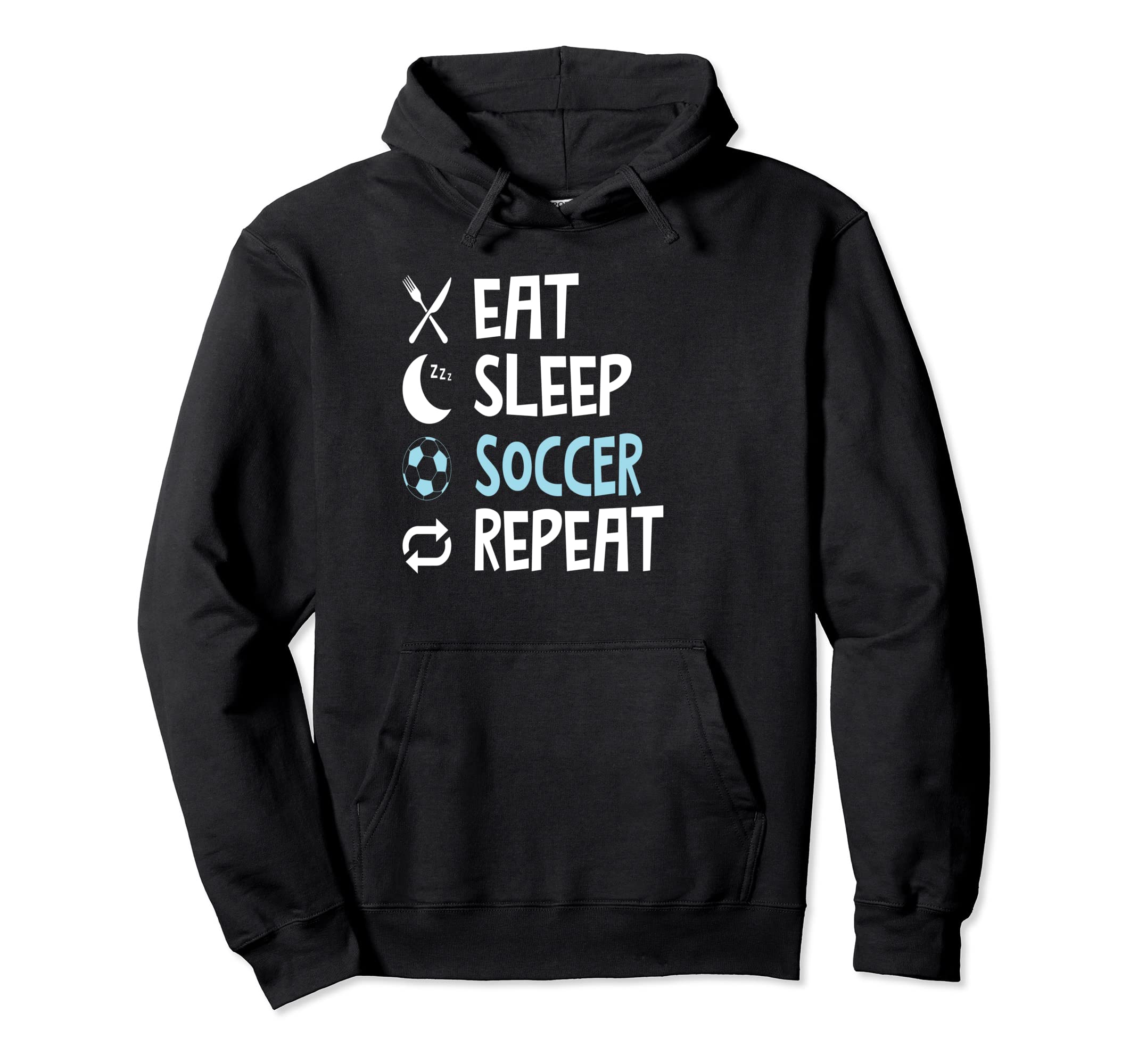 Funny Eat Sleep Soccer Repeat Player Hoodie - Graphic Print for Adults