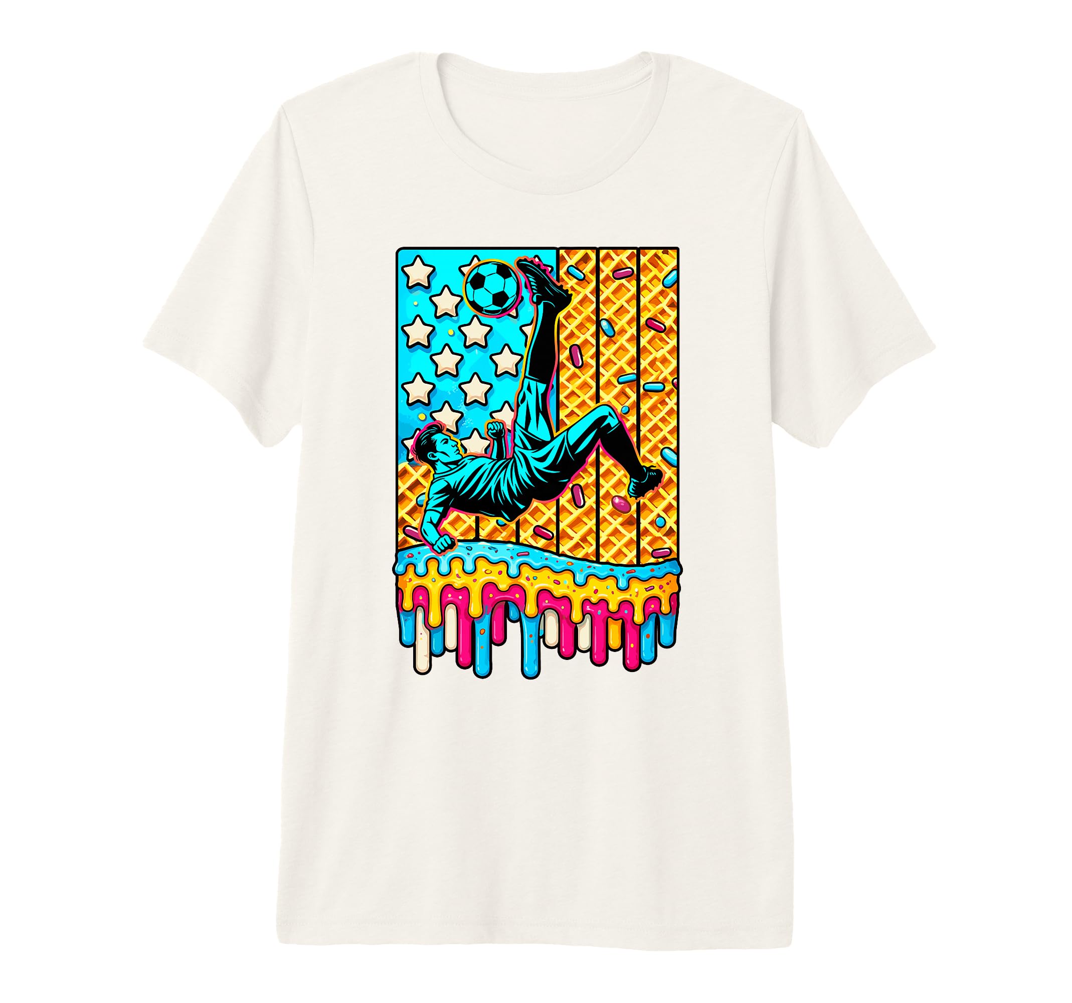 4Th July Ice Cream Drip Soccer Patriotic T-Shirt - Graphic Print Men Women