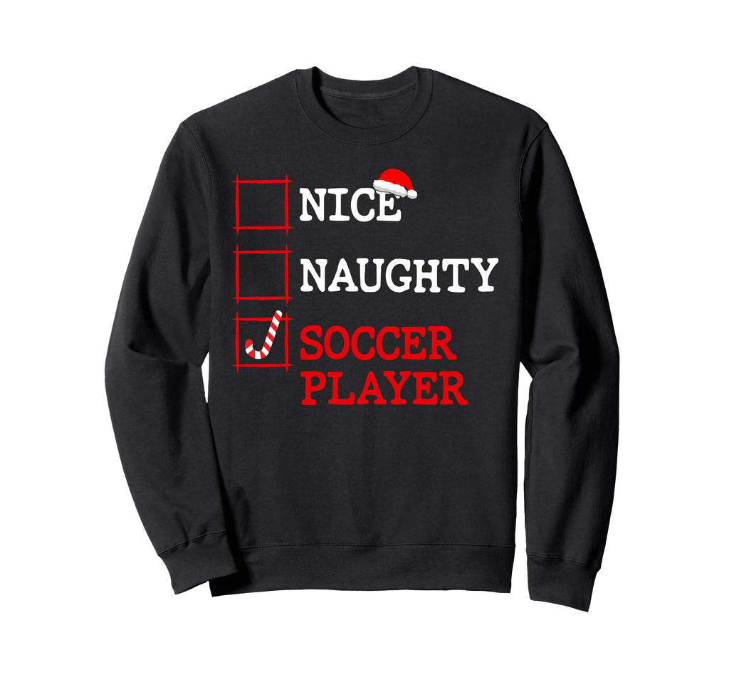 Nice Naughty Soccer Player Santa Sweatshirt - Novelty Apparel for Adults