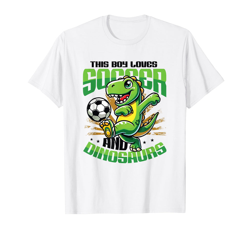 This Loves Soccer And Dinosaurs T-Shirt - Fun Novelty Design Men Women