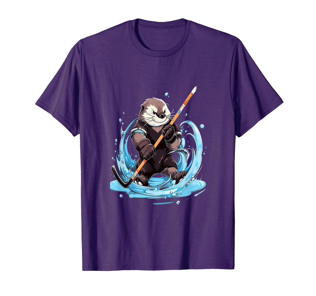 Otter Ice Hockey Player Hockey Stick T-Shirt - Streetwear Style Unisex