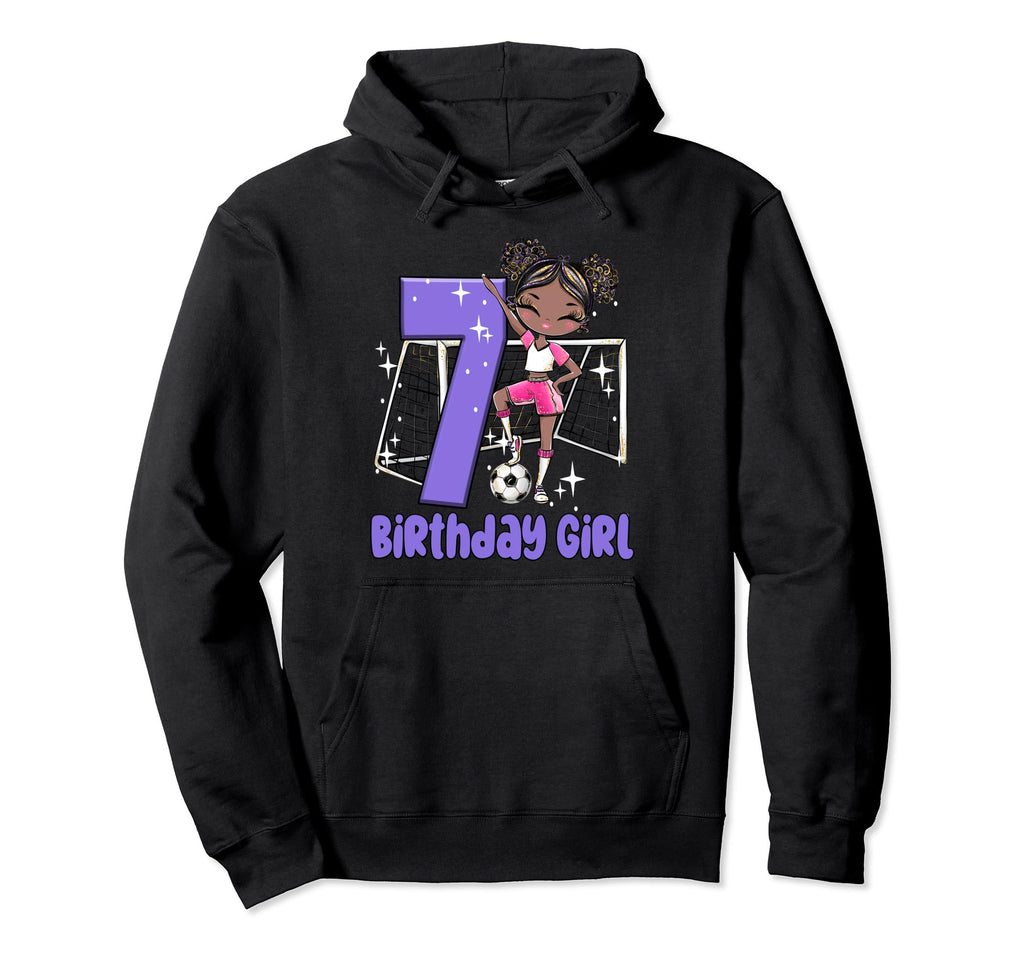 7Th Birthday Black Soccer Ball Net Party Hoodie - Minimalist Print Unisex