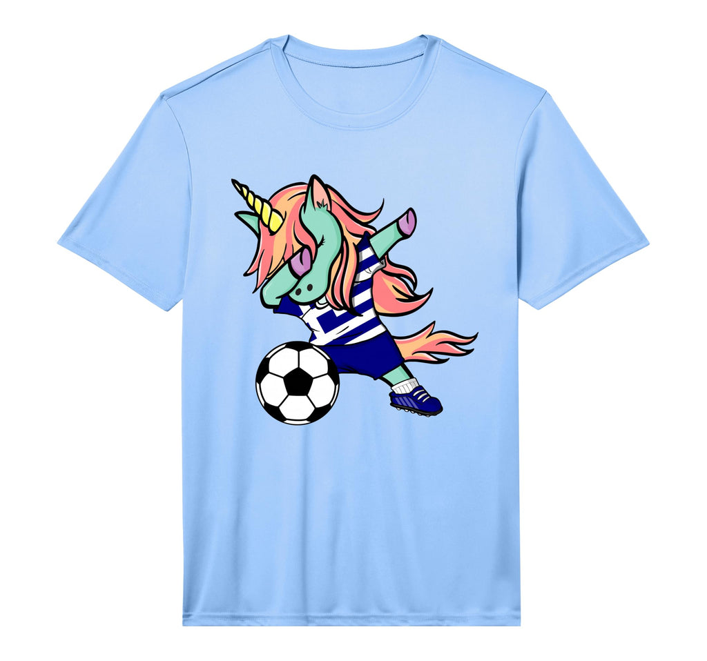 Dabbing Unicorn Soccer Greece Jersey T-Shirt - Streetwear Style Unisex
