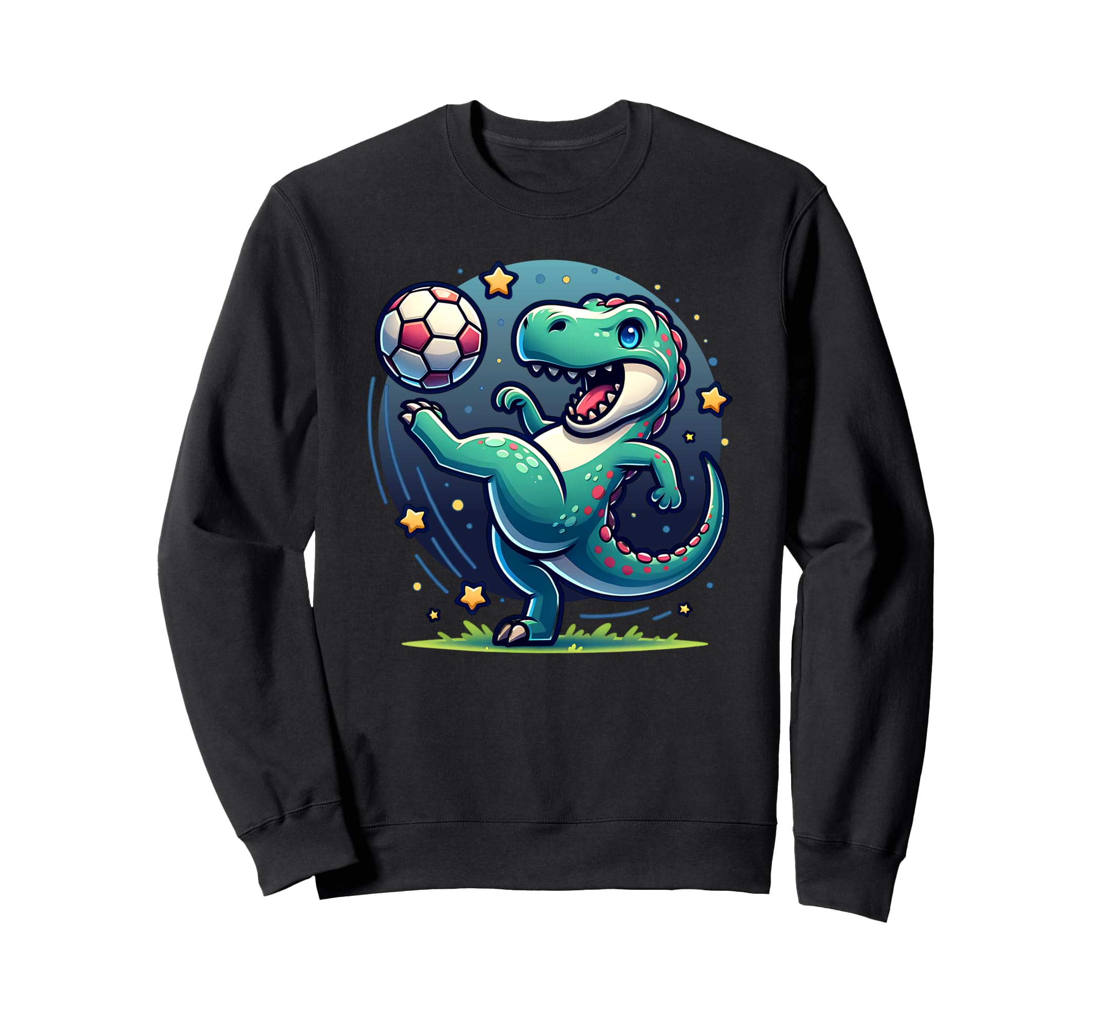 T Rex Dinosaur Playing Soccer Ball Sweatshirt - Graphic Print for Adults