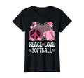 Peace Love Softball Lover Leopard Softball T-Shirt - Graphic Print Unisex