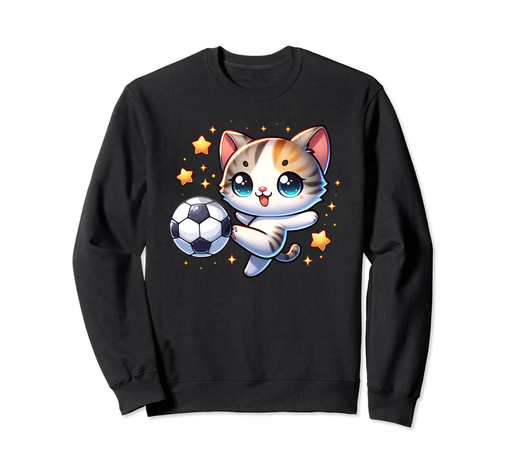 Soccer Player Cat Kitten Sweatshirt - Casual Everyday Wear for Adults