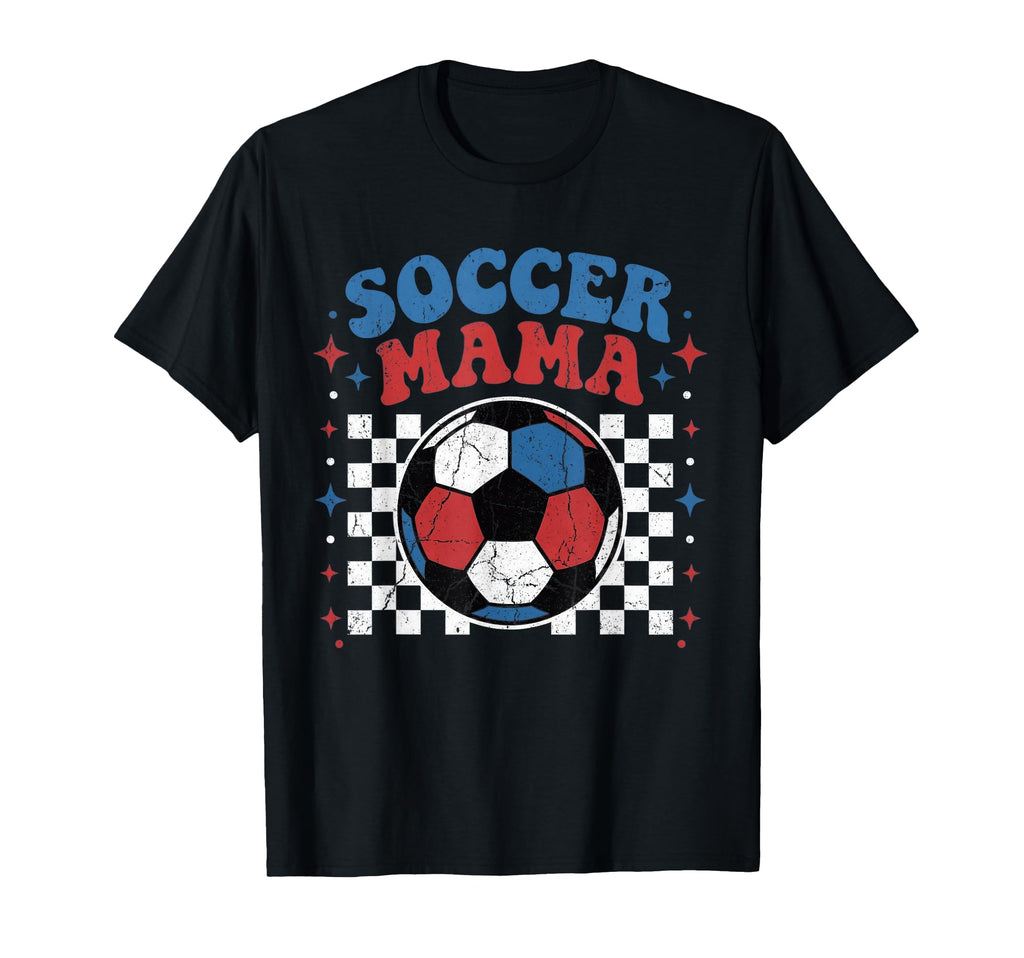Soccer Mama Groovy Checkered Ball Mothers T-Shirt - Graphic Print Unisex