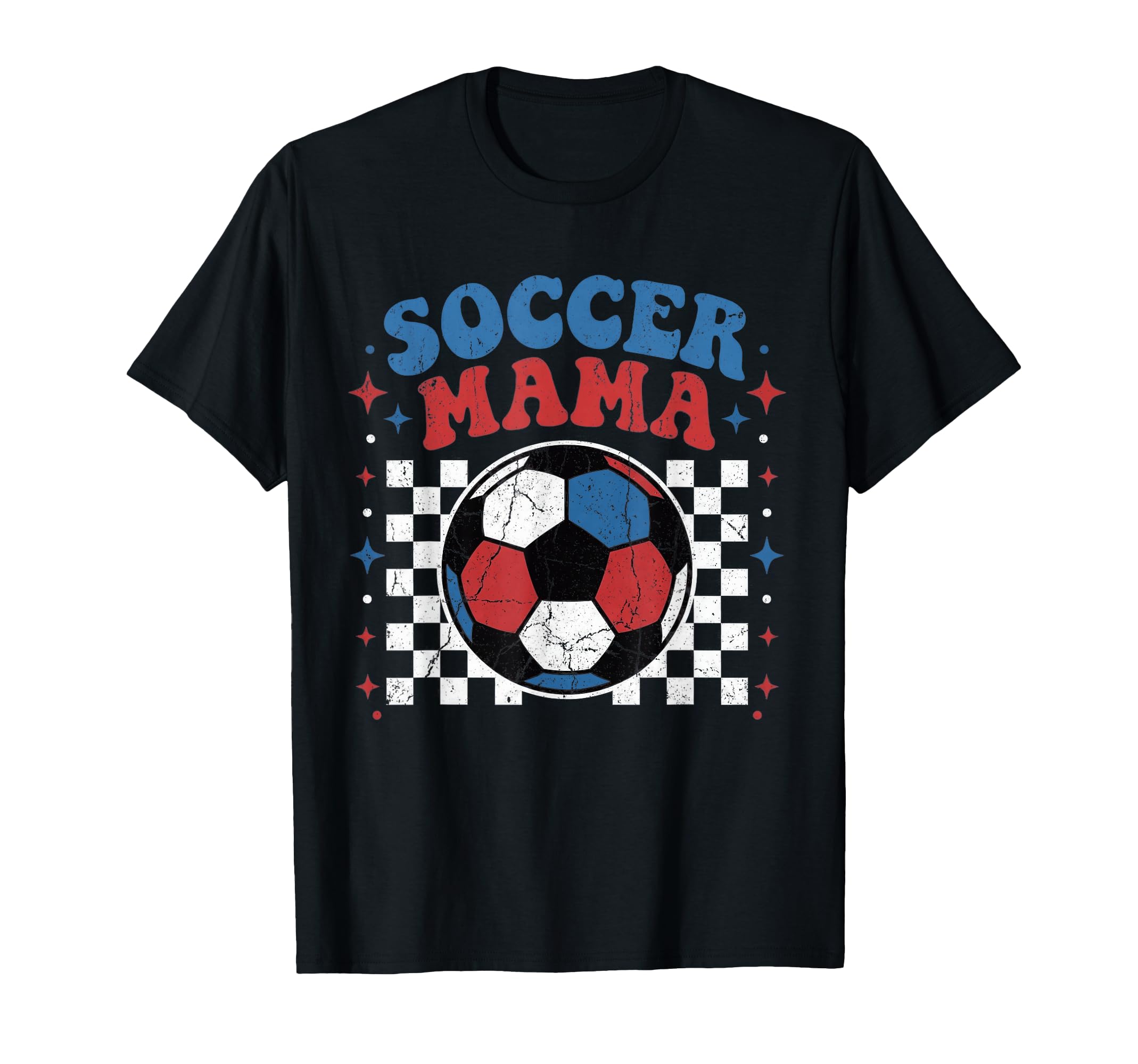 Soccer Mama Groovy Checkered Ball Mothers T-Shirt - Graphic Print Unisex