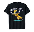 Funny Soccer Goalie Jesus Saves T-Shirt - Fun Novelty Design Unisex