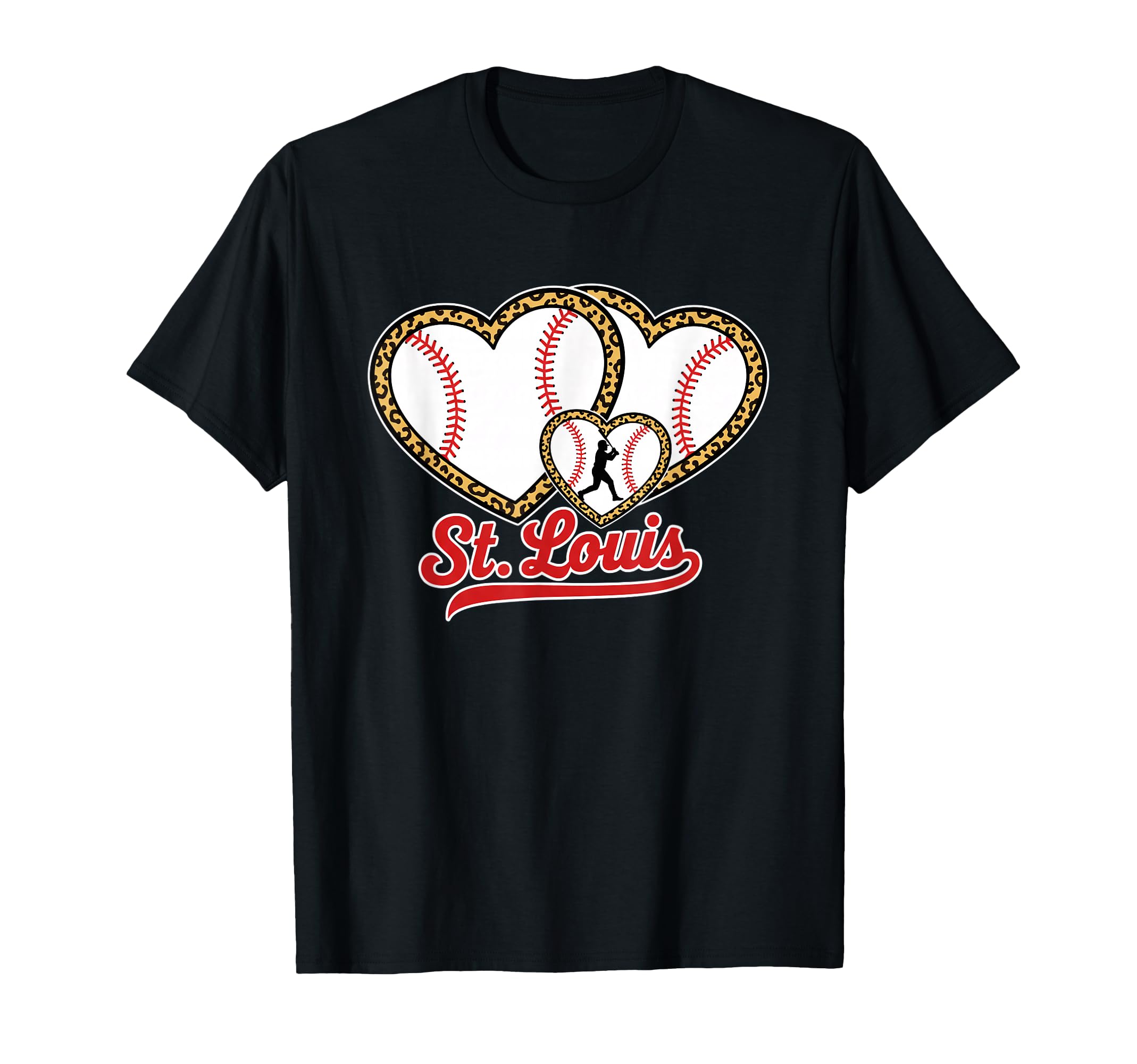 St Louis Leopard Heart Baseball T-Shirt - Minimalist Print Men Women