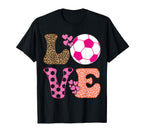 Soccer Love Hearts And Leopard Soccer T-Shirt - Trendy Graphic Unisex