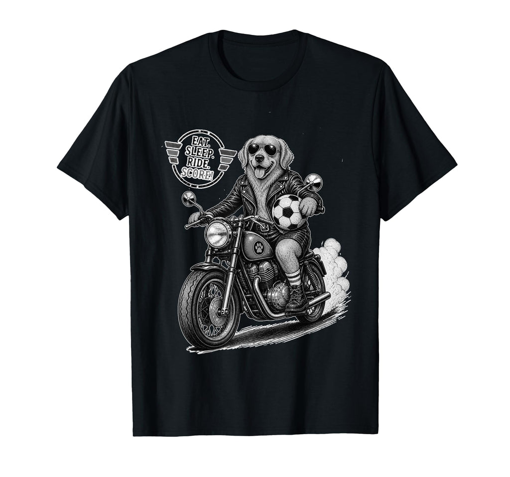 Golden Retriever Motorbike Love Footbal T-Shirt - Trendy Graphic Unisex