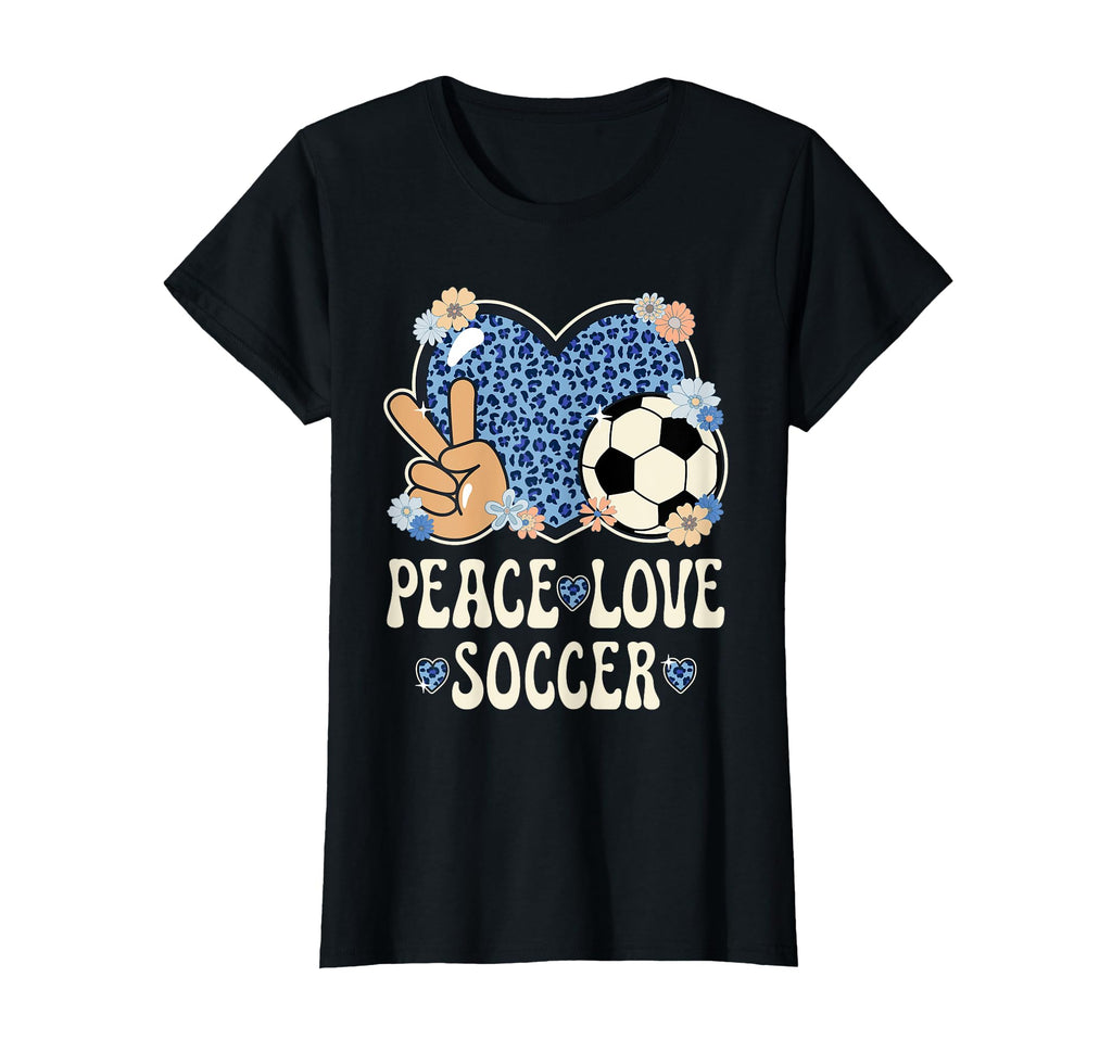 Peace Love Soccer Lover Leopard Soccer T-Shirt - Fun Novelty Design Unisex