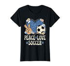 Peace Love Soccer Lover Leopard Soccer T-Shirt - Fun Novelty Design Unisex