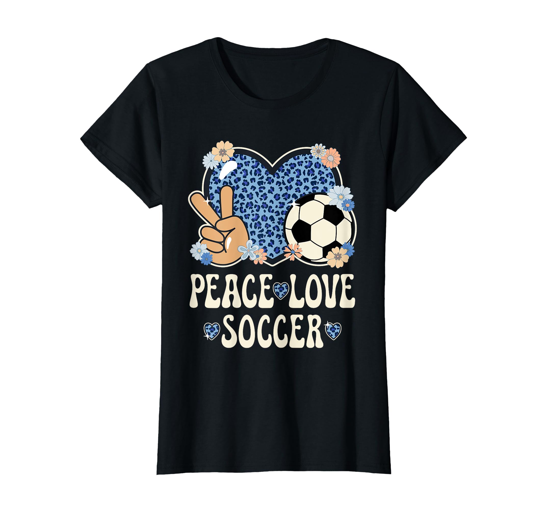 Peace Love Soccer Lover Leopard Soccer T-Shirt - Fun Novelty Design Unisex