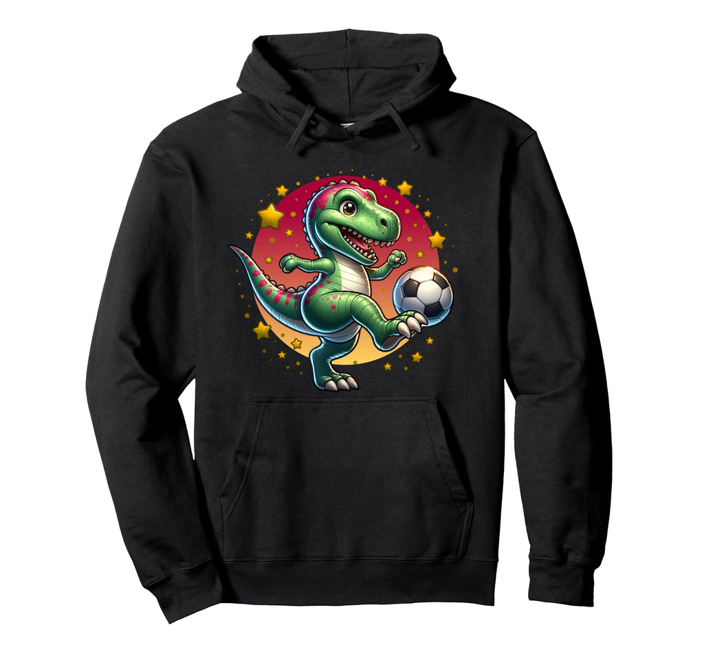T Rex Dinosaur Kicking Soccer Ball Hoodie - Casual Everyday Wear Unisex