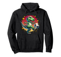 T Rex Dinosaur Kicking Soccer Ball Hoodie - Casual Everyday Wear Unisex