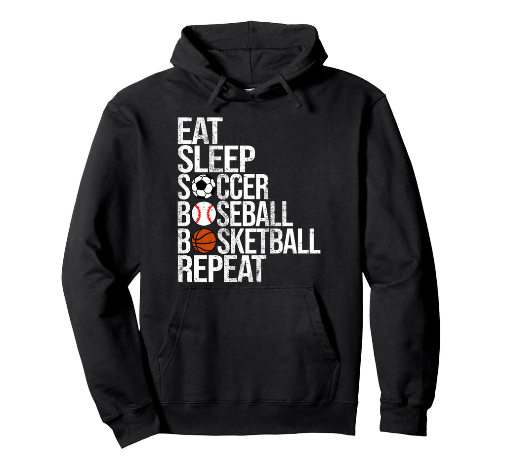 Eat Sleep Soccer Baseball Basketball Hoodie - Minimalist Print Unisex
