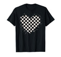 Checkered Love Heart Black White T-Shirt - Custom Art Print Men Women