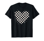 Checkered Love Heart Black White T-Shirt - Custom Art Print Men Women