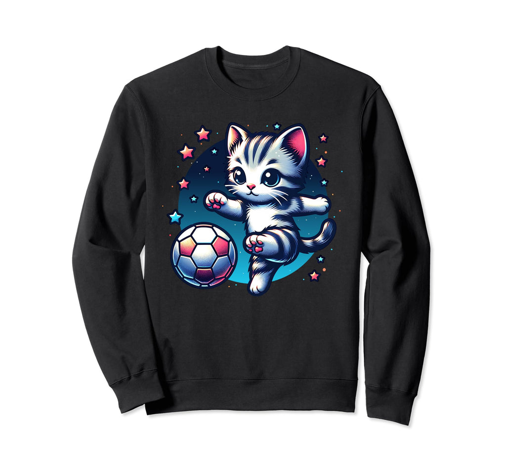 Soccer Player Cat Kitten Kicking Sweatshirt - Streetwear Style Unisex