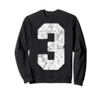 Distressed White Number 3 Jersey Sweatshirt - Casual Everyday Wear Unisex