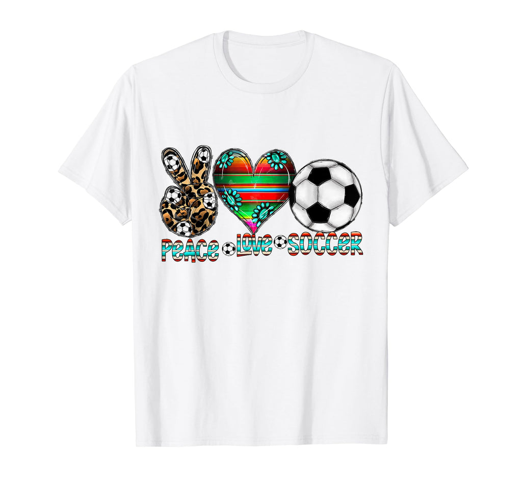 Peace Love Soccer Mom Dad Brother T-Shirt - Casual Everyday Wear Men Women