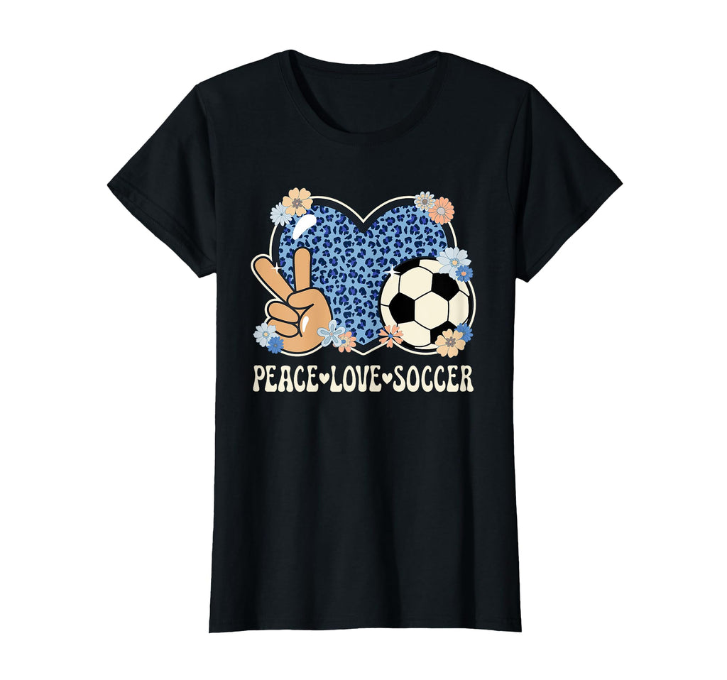 Peace Love Soccer Lover Leopard Soccer T-Shirt - Graphic Print Unisex