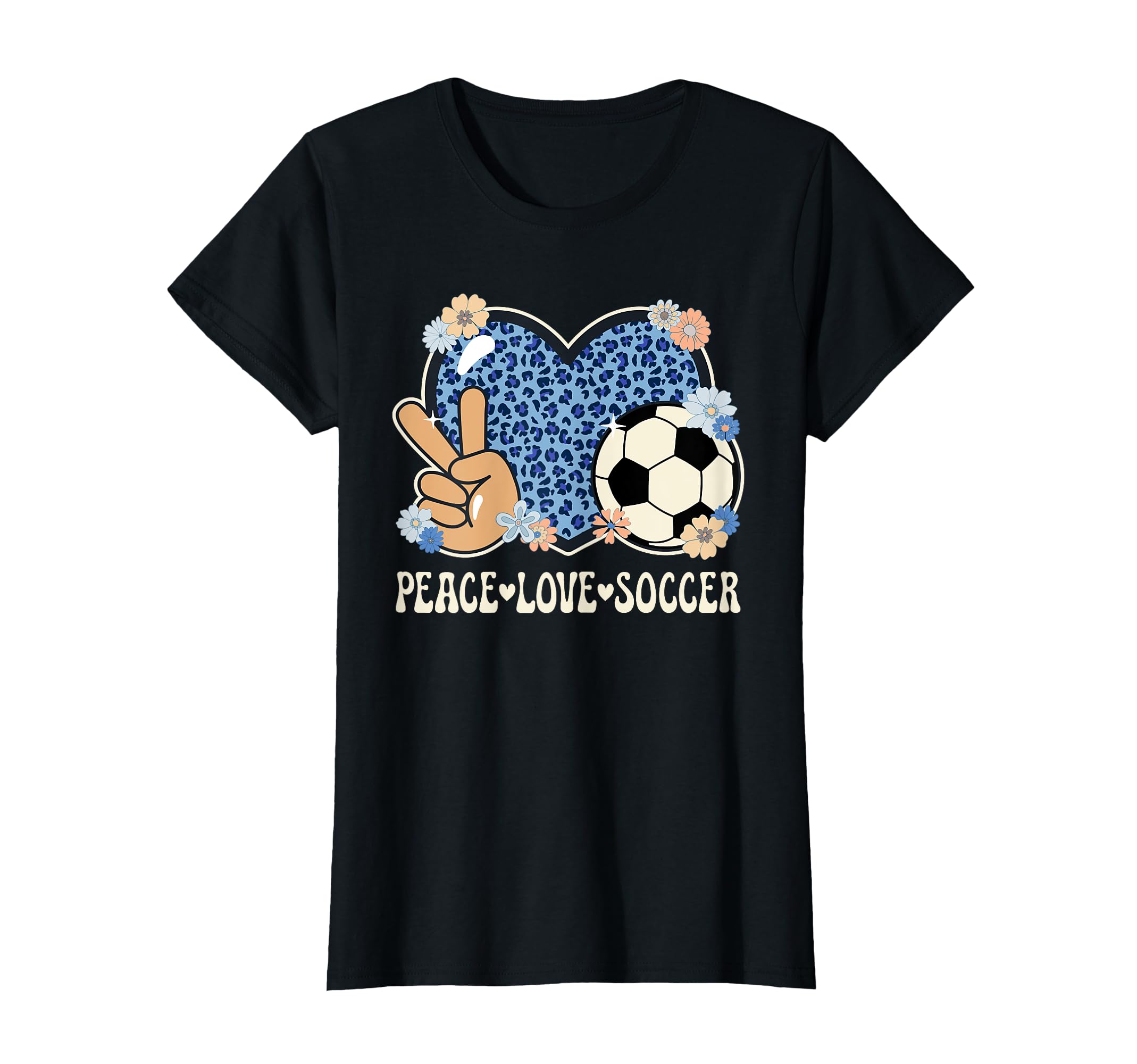 Peace Love Soccer Lover Leopard Soccer T-Shirt - Graphic Print Unisex